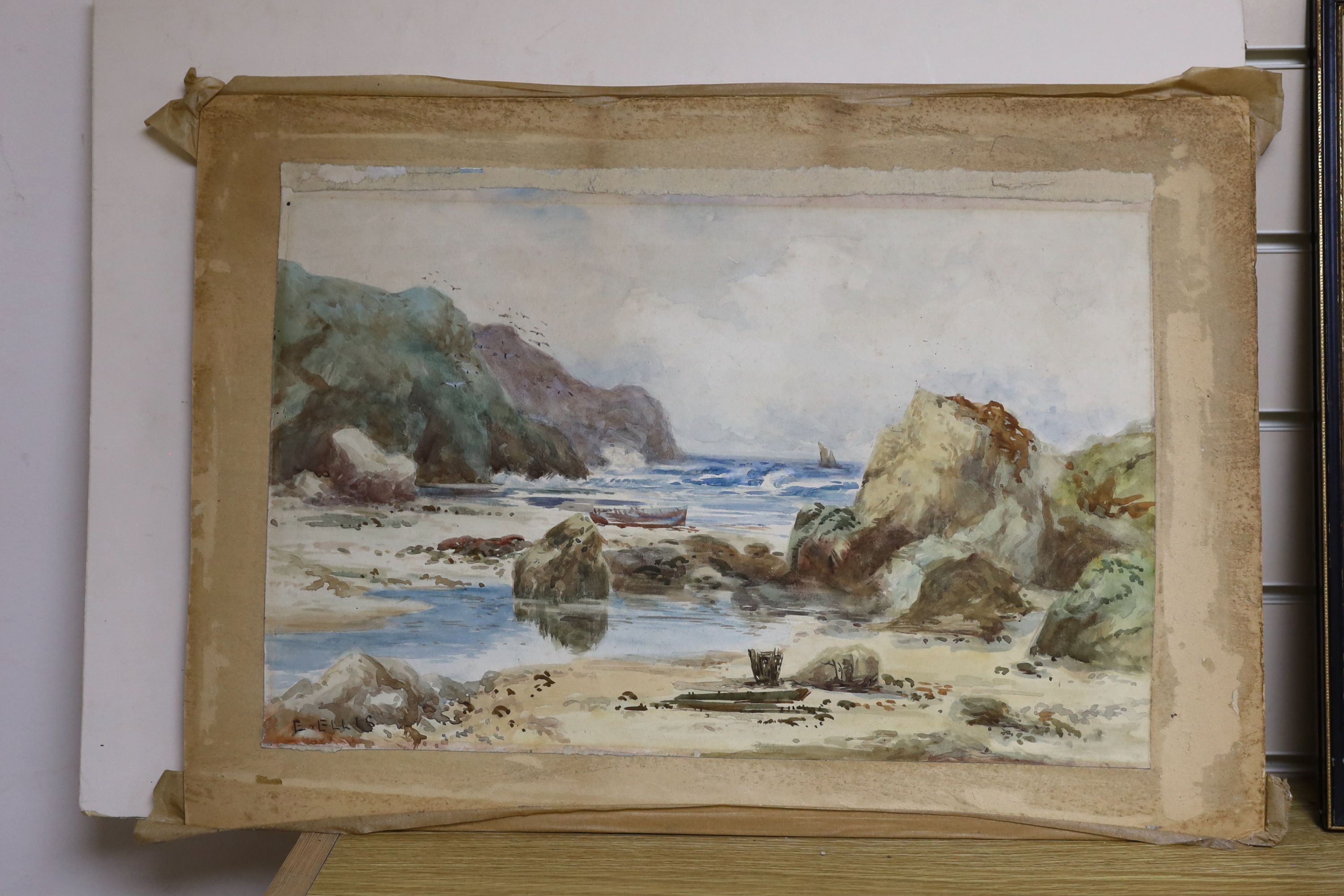 Edwin Ellis (1842-1895), watercolour, Coastal scene, signed, 30 x 47cm, unframed